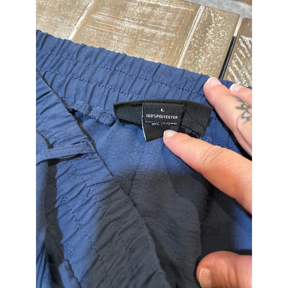 NYCC New York Clothing Co Blue Textured Wide Leg Pants Tie Waist Large‎